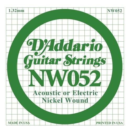 D'Addario NW052 Nickel Wound Elektro ve Akustik Gitar Tek Teli - .052 (Aksesuar) | Heavy Bottom Dizilimler İçin İdeal, D