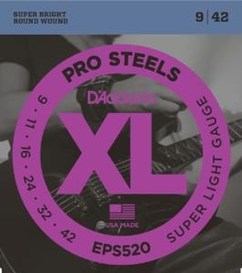 D'Addario EPS520 XL ProSteels Elektro Gitar Tel Seti - 09-42 Super Light (Profesyonel) | Paslanmaz Çelik ile Keskin ve C