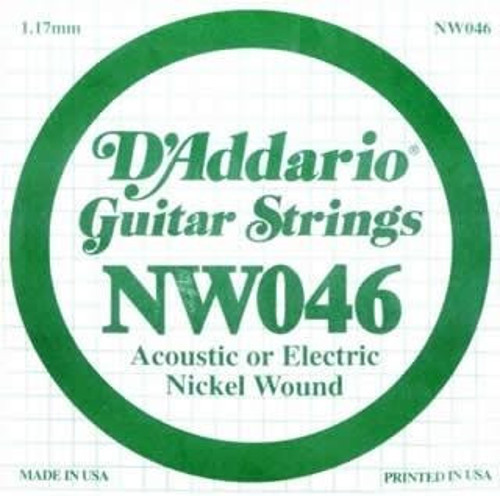 D'Addario NW046 Nickel Wound Elektro ve Akustik Gitar Tek Teli - .046 (Aksesuar) | Standart E (Kalın Mi) Ölçüsü, Güçlü R