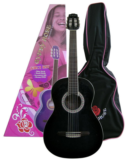 Gypsy Rose GRC1KCBK Klasik Gitar Seti (Siyah) | 7/8 Boyut - İnce Sap - Şık Tasarım