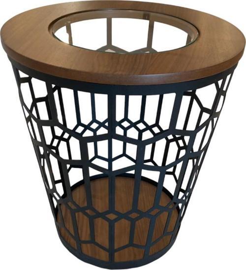 Dekoratif Ahşap Camlı Yan Sehpa 48 cm