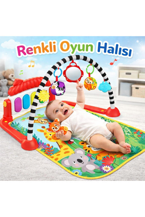 Babydoor Safari Piyanolu Desenli Bebek Oyun Halısı 0+Ay Sevimli Hayvan Figürlü Işıklı Ve Müzikli Gelişim Matı