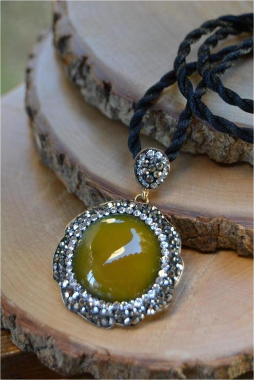 Jewellery Akik Doğal Taş El Yapımı Kolye Hardal