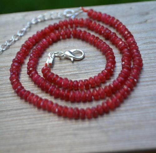 Jewellery Bayan Kolye Rondela Kesim Ceyt Doğal Taş Kırmızı-Bordo