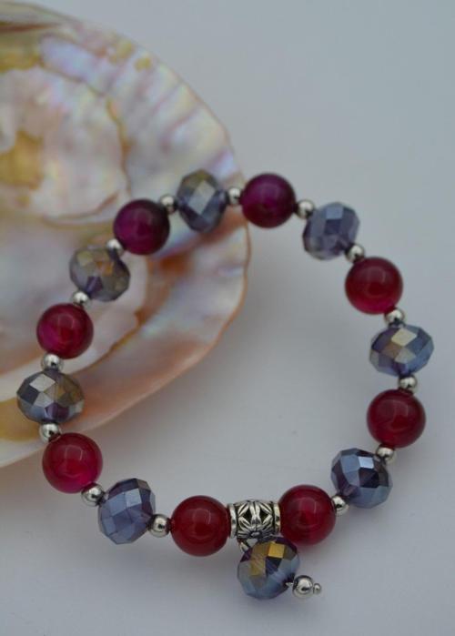 Jewellery Çek Kristali Ve Mor Akik Bileklik Bordo Gri
