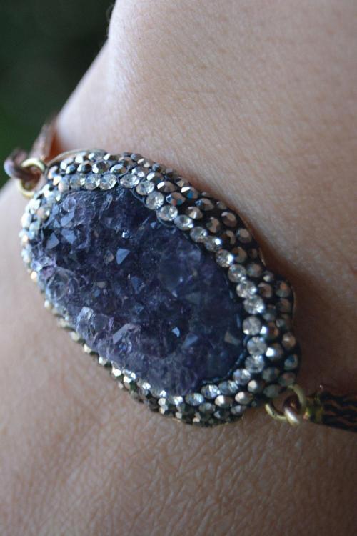 Jewellery El Yapımı Ametist Doğal Taş Bileklik Mor