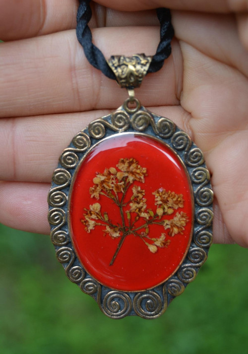 Jewellery Gerçek Çiçek El Yapımı Bayan Kolye Kırmızı