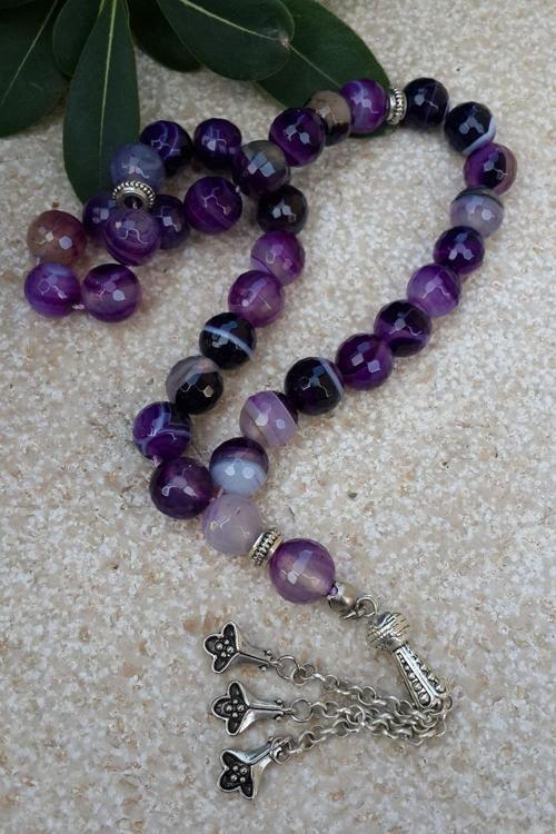 Jewellery Mor Akik Güç Doğal Taş Tesbih Mor