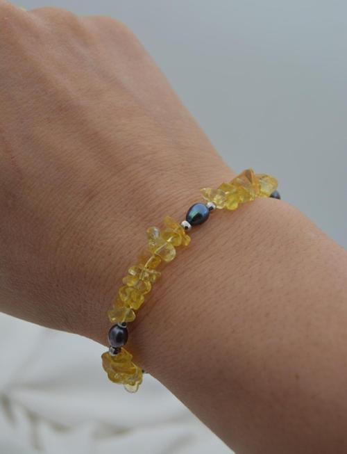 Jewellery Sitrin Ve Arpa Inci Bileklik Sarı Gri