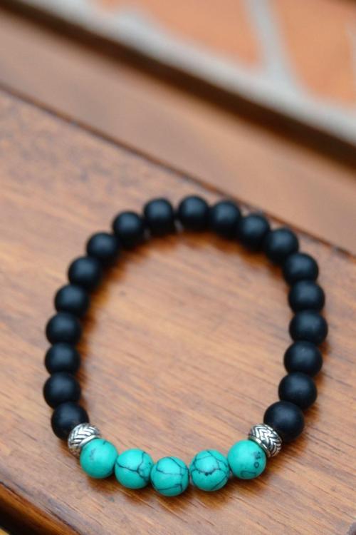Jewellery Turkuaz Doğal Taş Ve Cam Bileklik Turkuaz