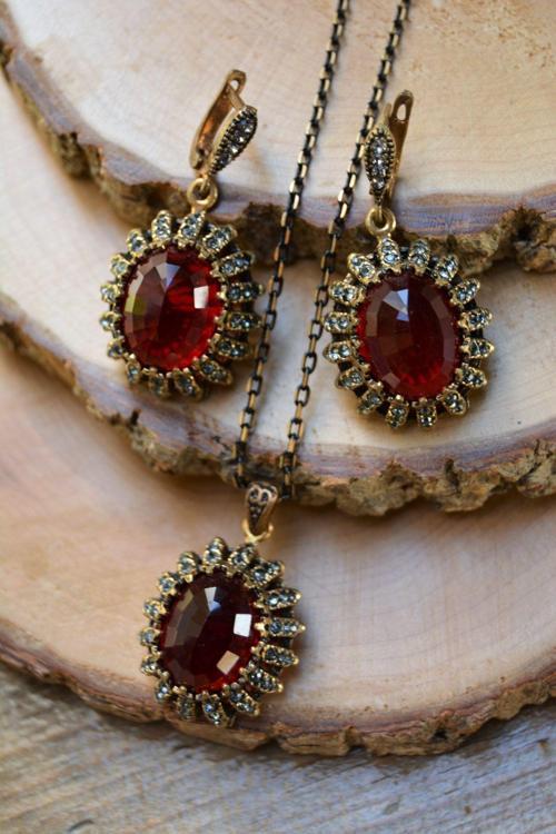 Jewellery Yakut Taşlı Set Yeşil