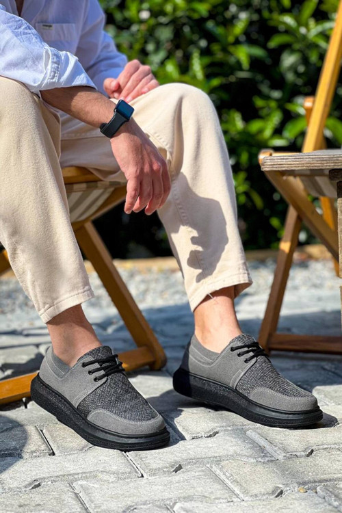 Kb-042 Kuback Bağcıklı Gri Siyah Taban Günlük Erkek Ayakkabı