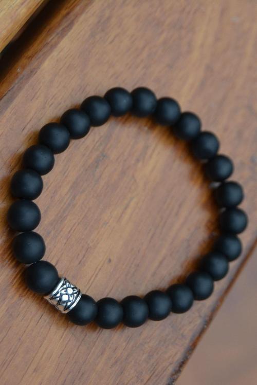 Mat Cam Boncuklu Unisex Bileklik Mat Siyah