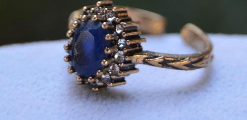 Oval Safir Ayarlanabilir Kadın Yüzük Mavi