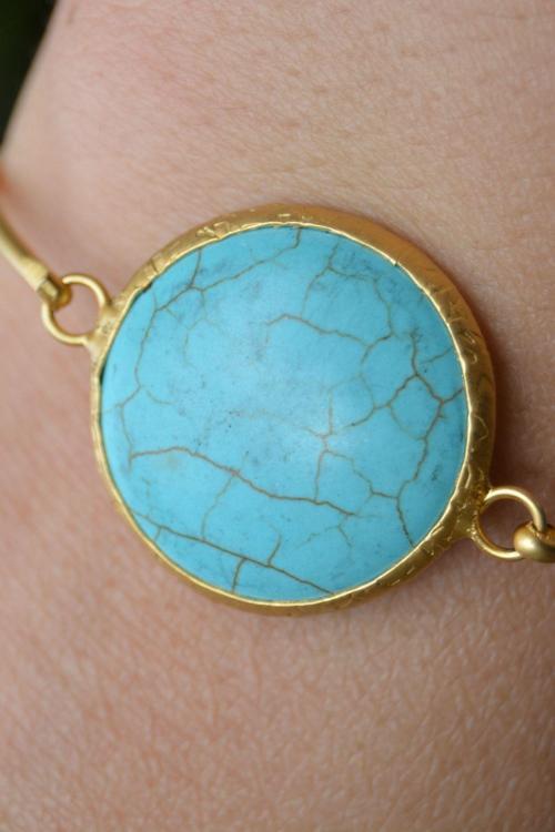 Turkuaz Taşlı Altın Kaplama Bileklik Mavi