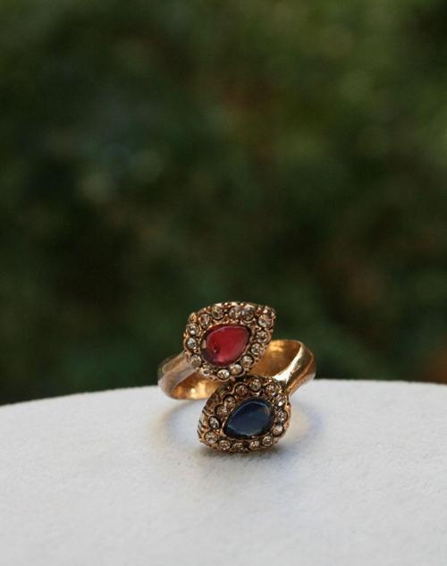 Yakut Ve Safir Taşlı Ayarlanabilir Kadın Yüzük Karışık