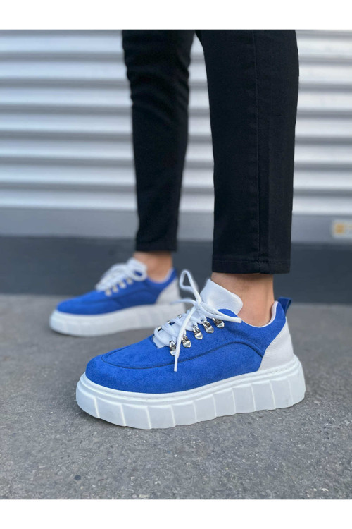 Erkek Ayakkabı Jy010 Cloud Bağcıklı Süet Erkek Günlük Sneaker Ayakkabı Sbt - Mavi/Beyaz