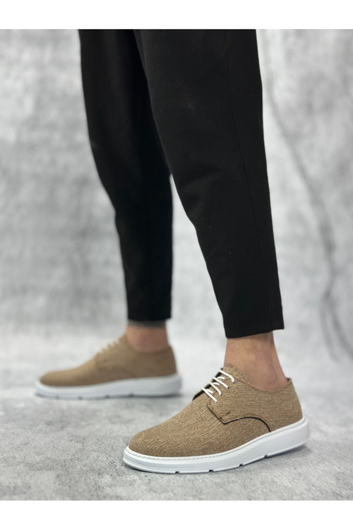 Ba0003 Bağcıklı Klasik Spor Keten Hardal Beyaz Taban Casual Erkek Ayakkabı