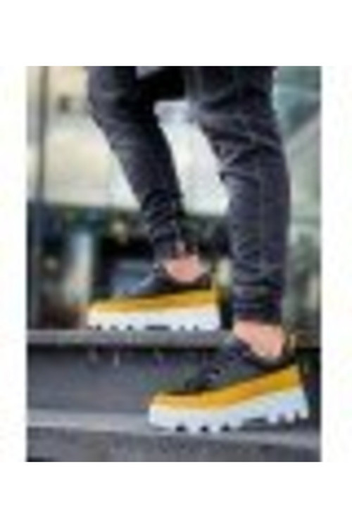 Erkek Ayakkabıkb-056 Kuback Siyah Sarı Detaylı Beyaz Yüksek Taban Günlük Spor Ayakkabı