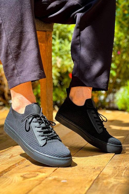 Erkek Ayakkabıkb-110 Kuback Siyah Triko Siyah Yüksek Taban Bağcıklı Günlük Erkek Ayakkabı
