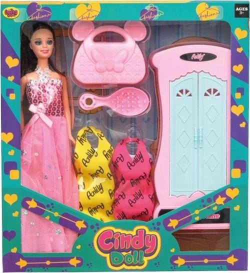 Cindy Bebek Ve Gardroplu Yedek Kıyafet Çanta Ve Tarak Aksesuarlı Set