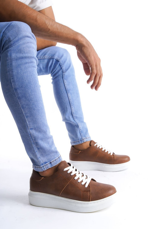 Slw151 Boost Bağcıklı Cilt Erkek Günlük Sneaker Ayakkabı Cbt - Taba