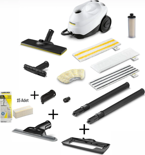 Sc 3 Easyfix Anniversary  Cam Temizleme Nozülü + Halı Temizleme Aparatı + 15 Mikrofiber Bez Halı Başlığı