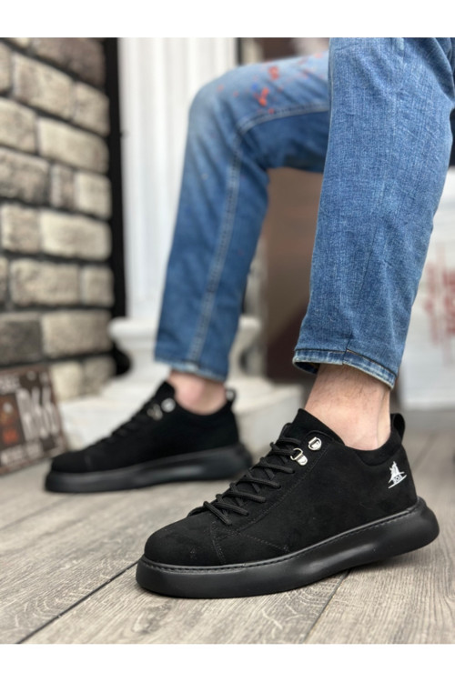 Ba0331 Bağcıklı Erkek Yüksek Taban Siyah Süet Siyah Taban Spor Ayakkabı