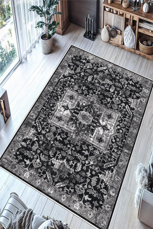 Eskitme Vintage Desenli Baskılı Yıkanabilir Kaymaz Şönil Halı Salon Oturma Odası Mutfak Halısı Yolluk