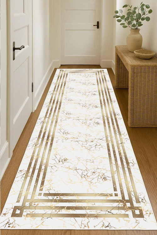 Dijital Baskılı Dekoratif Çerçeveli Kaymaz Taban Yıkanabilir Yolluk Halı
