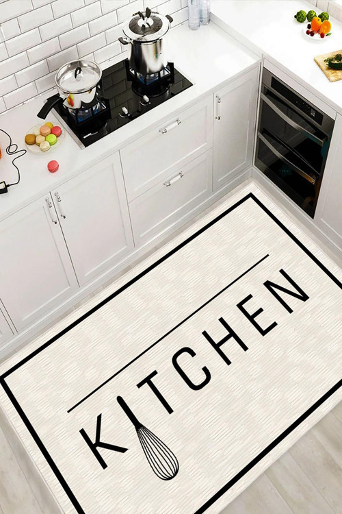 Kitchen Yazılı Dijital Baskılı Dekoratif Kaymaz Taban Yıkanabilir Mutfak Halısı