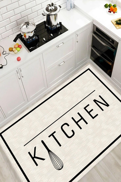 Kitchen Yazılı Dijital Baskılı Dekoratif Kaymaz Taban Yıkanabilir Mutfak Halısı