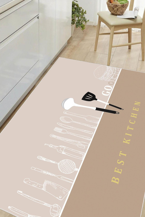 Dijital Baskılı Dekoratif Kaymaz Taban Yıkanabilir Best Kitchen Desenli Mutfak Halısı