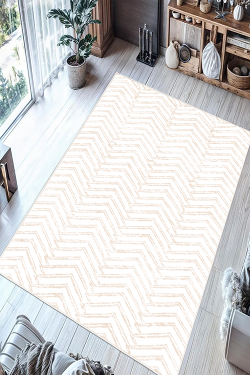 Zigzag Desenli Dijital Baskılı Kaymaz Taban Yıkanabilir Salon Oturma Odası Mutfak Hol Halısı Yolluk