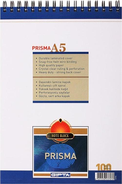 A5 Bloknot Prisma Spiralli Karton Kapak Çizgili 100 Yaprak 3-1379000-2181 (6 Li Paket)