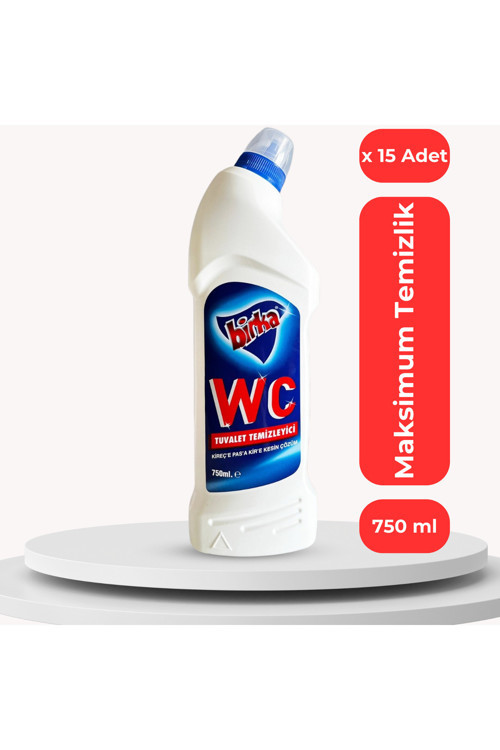 WC Tuvalet ve Pisuvar Temizleyici 15 Adet x 750 ml - Güçlü Pas ve Kireç Çözücü