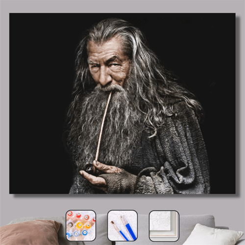 Pastelya Sayılarla Boyama Seti Çerçeveli Kasnaklı Gri Gandalf Yüzüklerin Efendisi