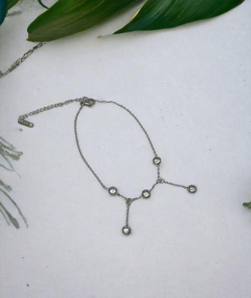 Silver Renkli Zirkon Taşlı Bayan Hal Hal Ayak Bilekliği