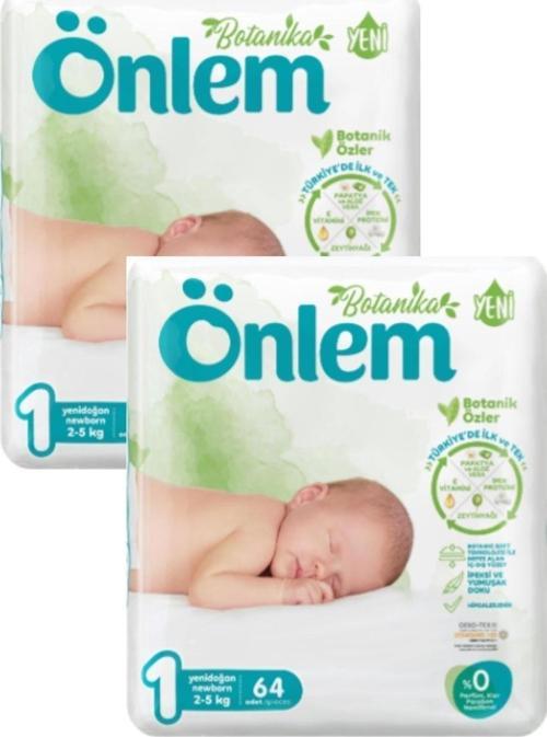 Botanika 1 Numara YenidoğanÖnlem Botanika 1 Numara Yenidoğan Bebek Bezi Jumbo Paket 64 Adet (2 - 5 kg) x 2 Paket