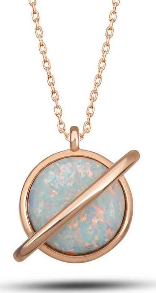 925 Ayar Gümüş Rose Opal Taşlı Gezegen Kadın Kolye