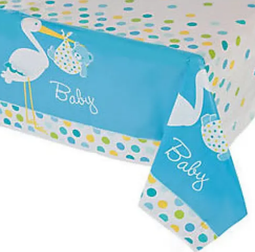 Baby Shower Masa Örtüsü Baby Boy Stork Leylekli Mavi Masa Örtüsü 137x274 cm