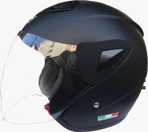 715 Şeffaf Vizörlü Yarım Motosiklet Scooter Kaskı L Beden Solid Mat Siyah