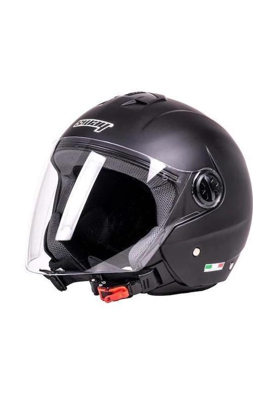 715 Şeffaf Vizörlü Yarım Motosiklet Scooter Kaskı XXL Beden Solid Mat Siyah