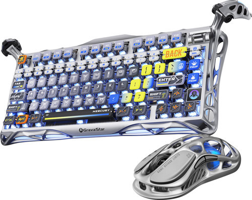 Mercury K1 Pro Mekanik Gaming Klavye ve M1 Pro Kablosuz Optik Mouse Seti, Interstellar Sil