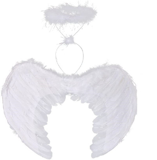 ieg™ Beyaz Renkli Tüylü Bebek Melek Kanadı ve Tacı 30x45 cm ()