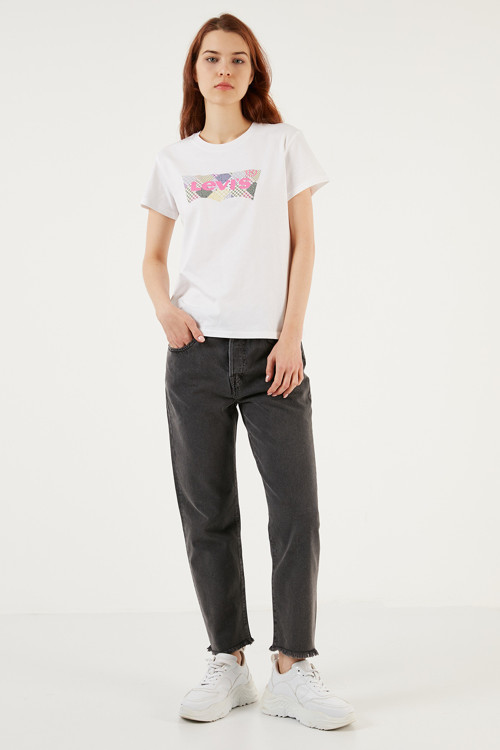 501 Pamuklu Regular Fit Cropped Jeans Bayan Kot Pantolon A7739-0001 KOYU GRİ