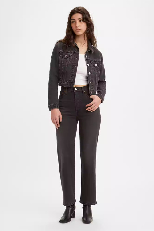Pamuklu Yüksek Bel Düz Paça Ribcage Straight Ankle Jeans Bayan Kot Pantolon 72693-0134 ANTRASİT