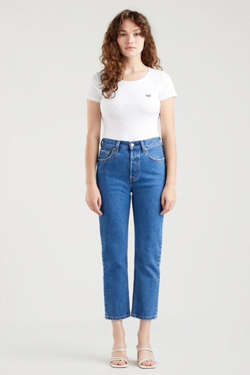 501 Pamuklu Yüksek Bel Slim Fit Kısa Paça Jeans Bayan Kot Pantolon 36200-0225 MAVİ
