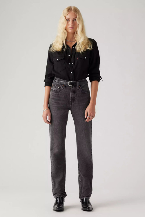 501 Pamuklu Straight Fit Yüksel Bel Boru Paça Jeans Bayan Kot Pantolon 12501-0556 SİYAH