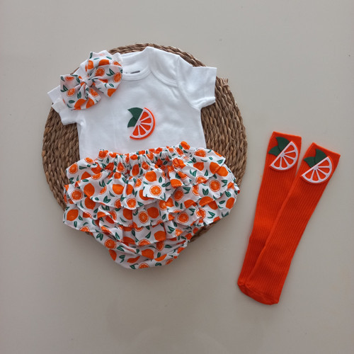 Kız Bebek Portakal Fırfır Şort Etek Bodyli Çorap Takımı
